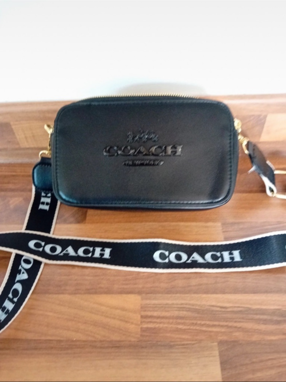 Coach Black Leather Belt Bag with Logo Strap